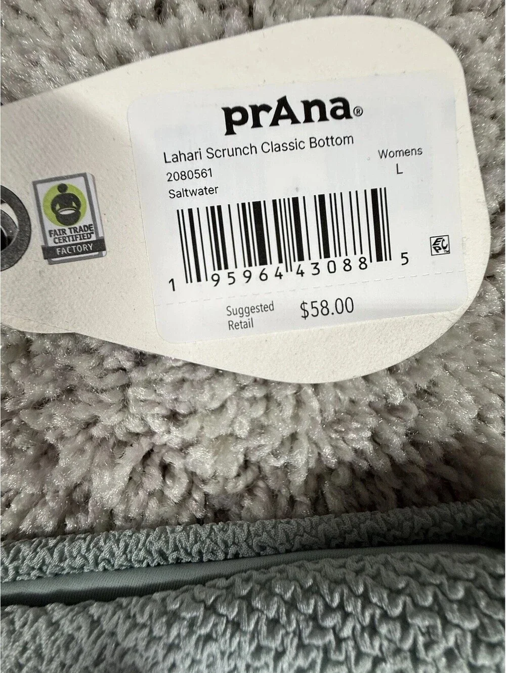 NWT Prana Lahari Scrunch Classic Bottom Size Large Saltwater Blue $58